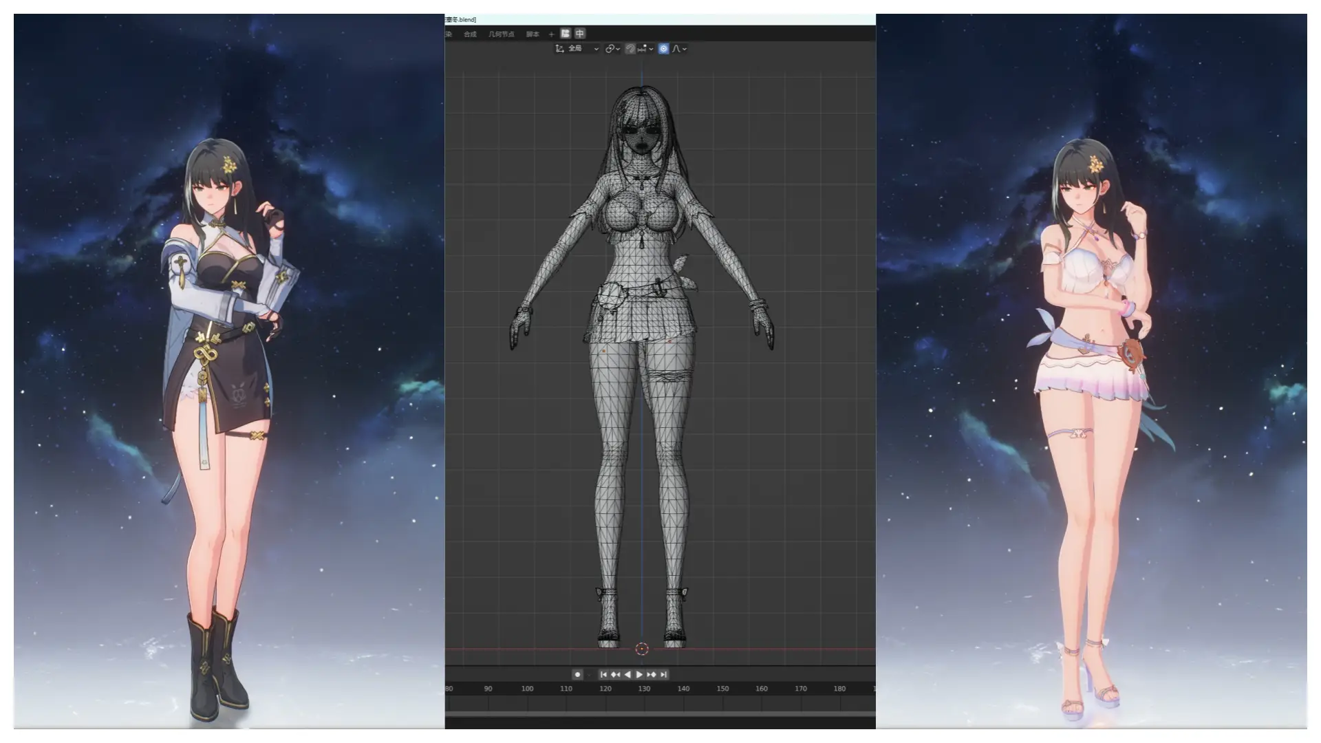 【鸣潮MOD制作教程】五，白芷-波塞冬夏装MOD制作（进阶权重处理）-咖啡森林